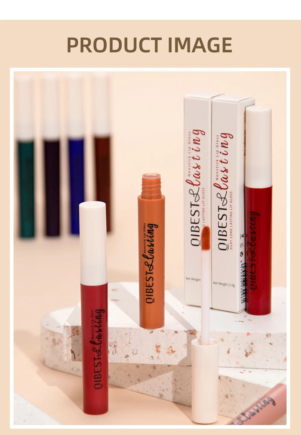 QIBEST Matte Liquid Lipstick – Waterproof, Long-Lasting Velvet Lip Gloss, Nude & Red