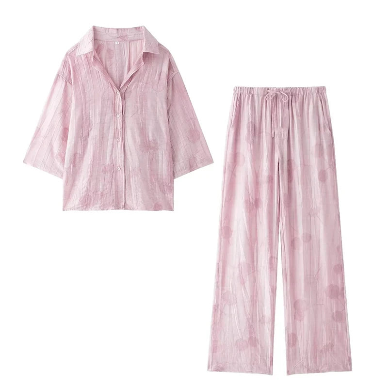 Women's 2024 Spring Fashion Set: Jacquard Loose Shirt & Casual Pants, Chic & Comfortable for Summer