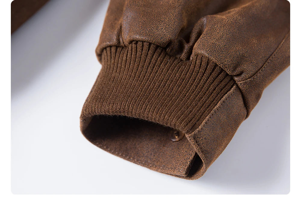 FLAVOR Men's Real Pigskin Leather Bomber Casual Jacket Stand Collar Leather Coat