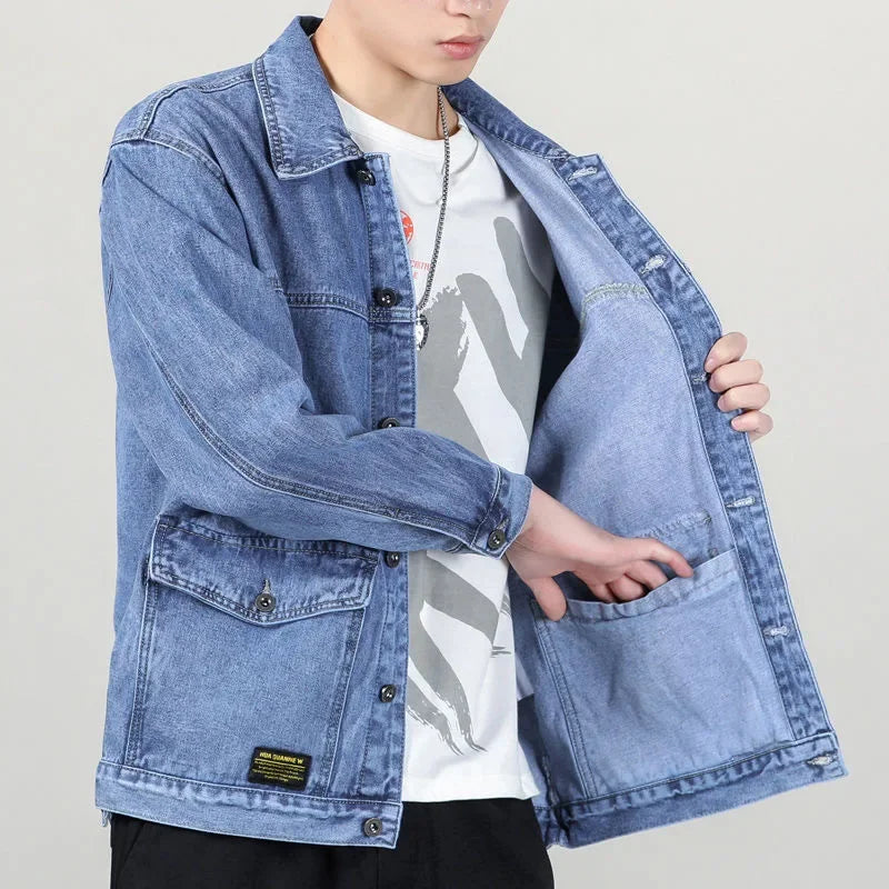 Men’s Casual Loose-Fit Denim Jacket – Spring/Autumn American Style