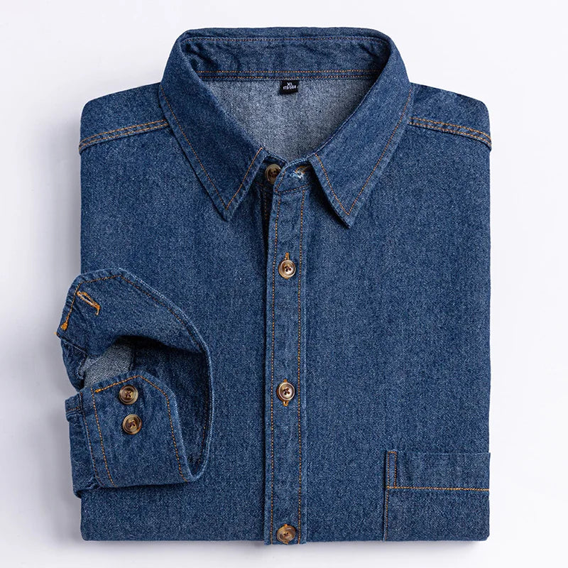 Men’s 100% Cotton Denim Shirt – Long Sleeve, Classic Fit, Pocket Design & Embroidery