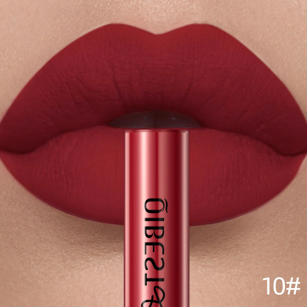 QIBEST Matte Liquid Lipstick – Waterproof, Long-Lasting Velvet Lip Gloss, Nude & Red