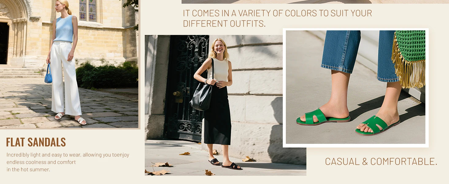 Women's Dressy Flat Sandals Comfortable Slip On Leather Slide Sandals