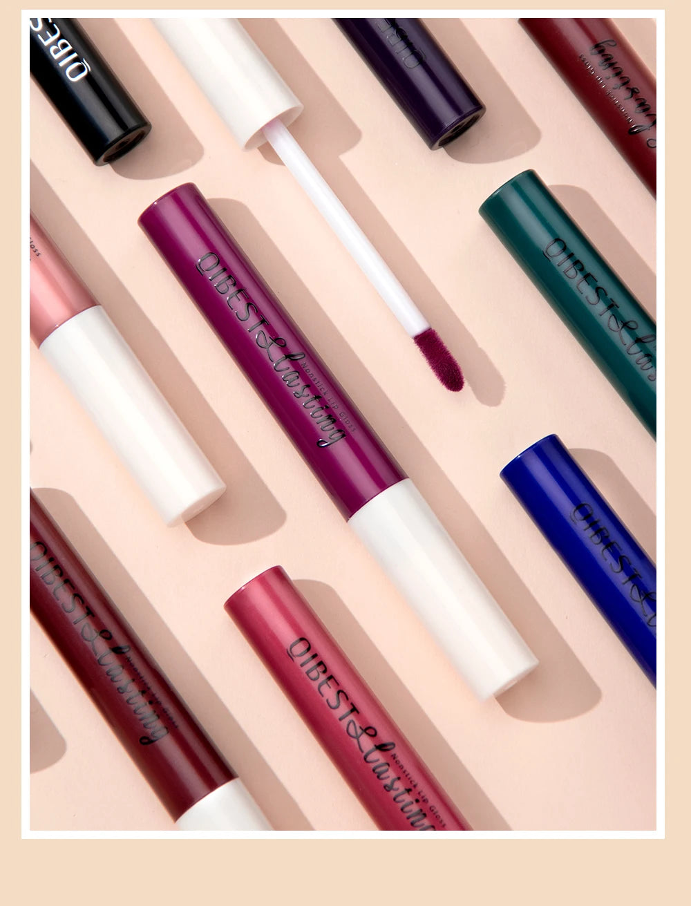 QIBEST Matte Liquid Lipstick – Waterproof, Long-Lasting Velvet Lip Gloss, Nude & Red