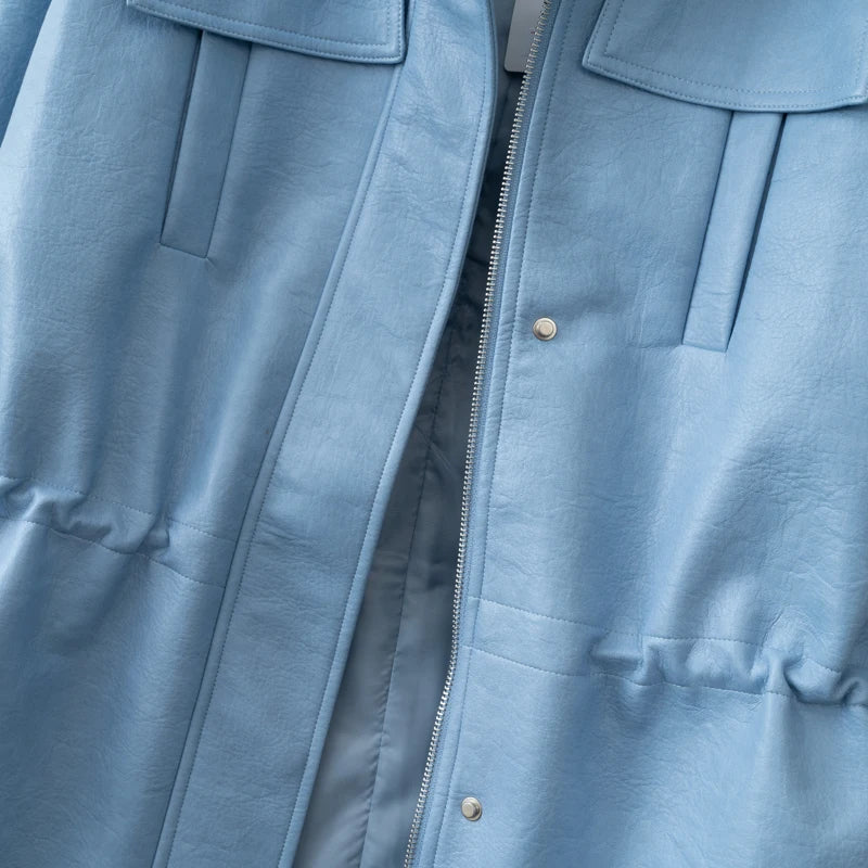 Women’s PU Leather Jacket with Adjustable Waist