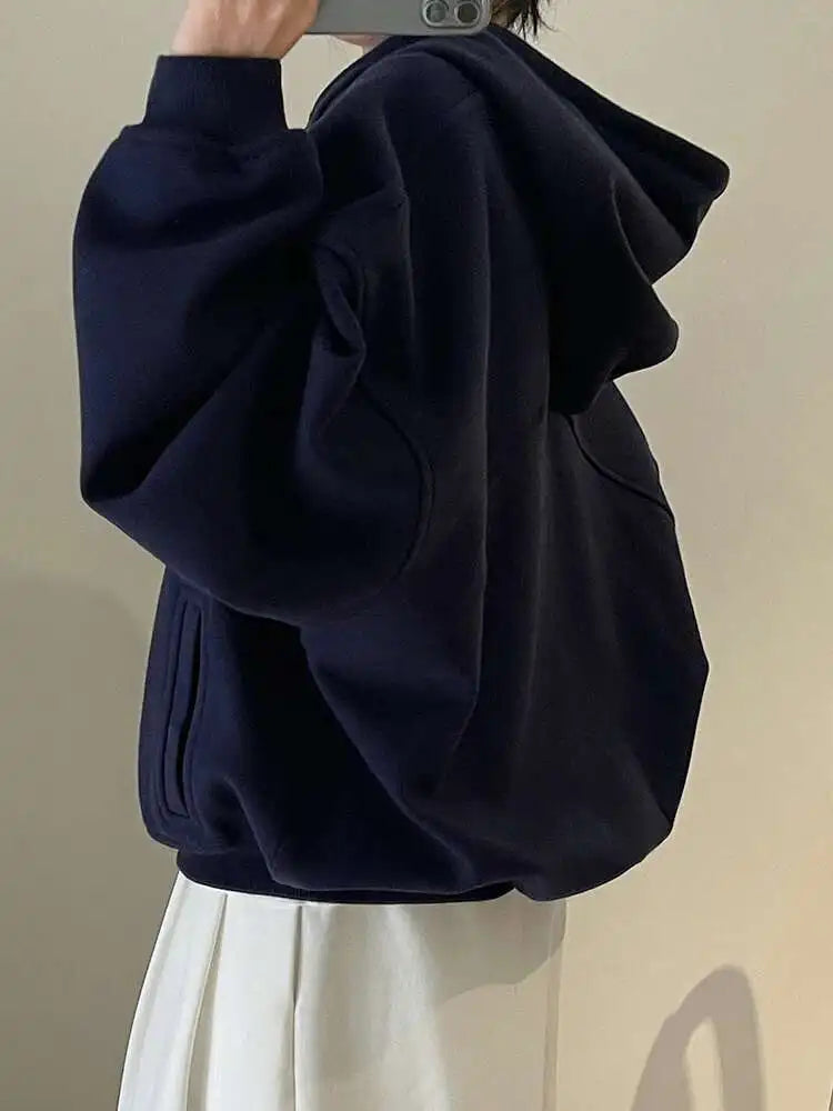 LANMREM Women's Letter Zip Hoodie – Casual, loose, long sleeve, autumn style