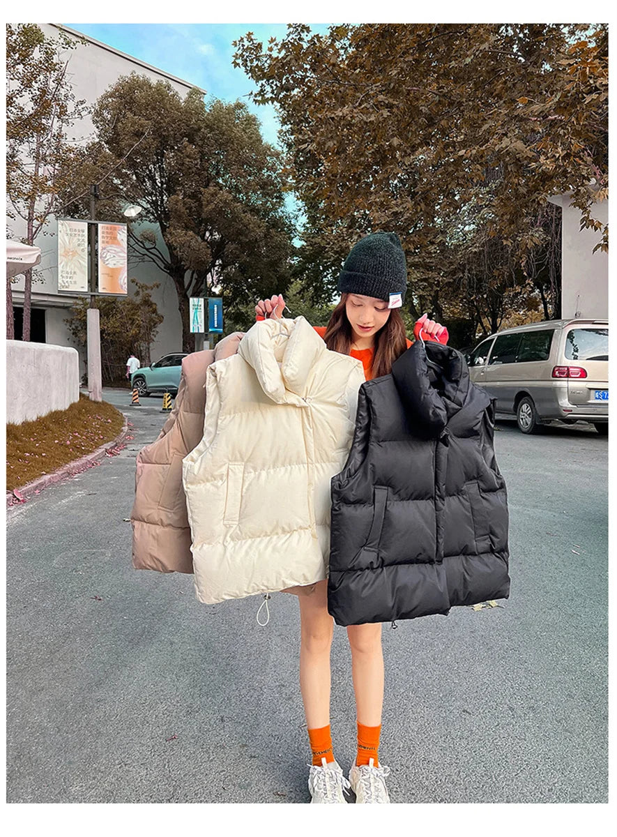 Women’s Autumn Stand Collar Sleeveless Down Vest with Belt
