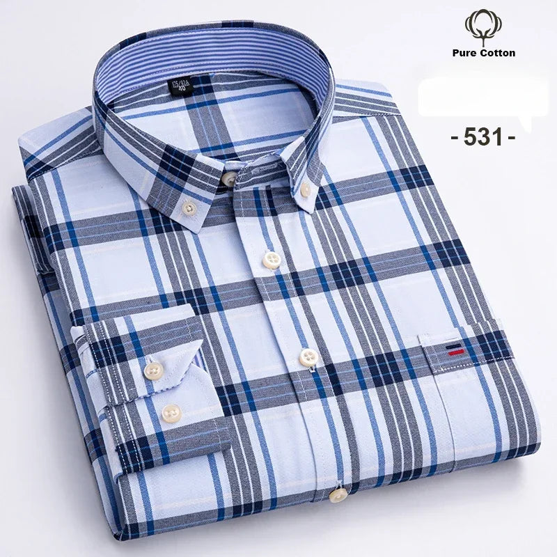 Men's 7XL Oxford Shirt – 100% Cotton, Slim Fit, Soft & Elegant Casual Designer Wear