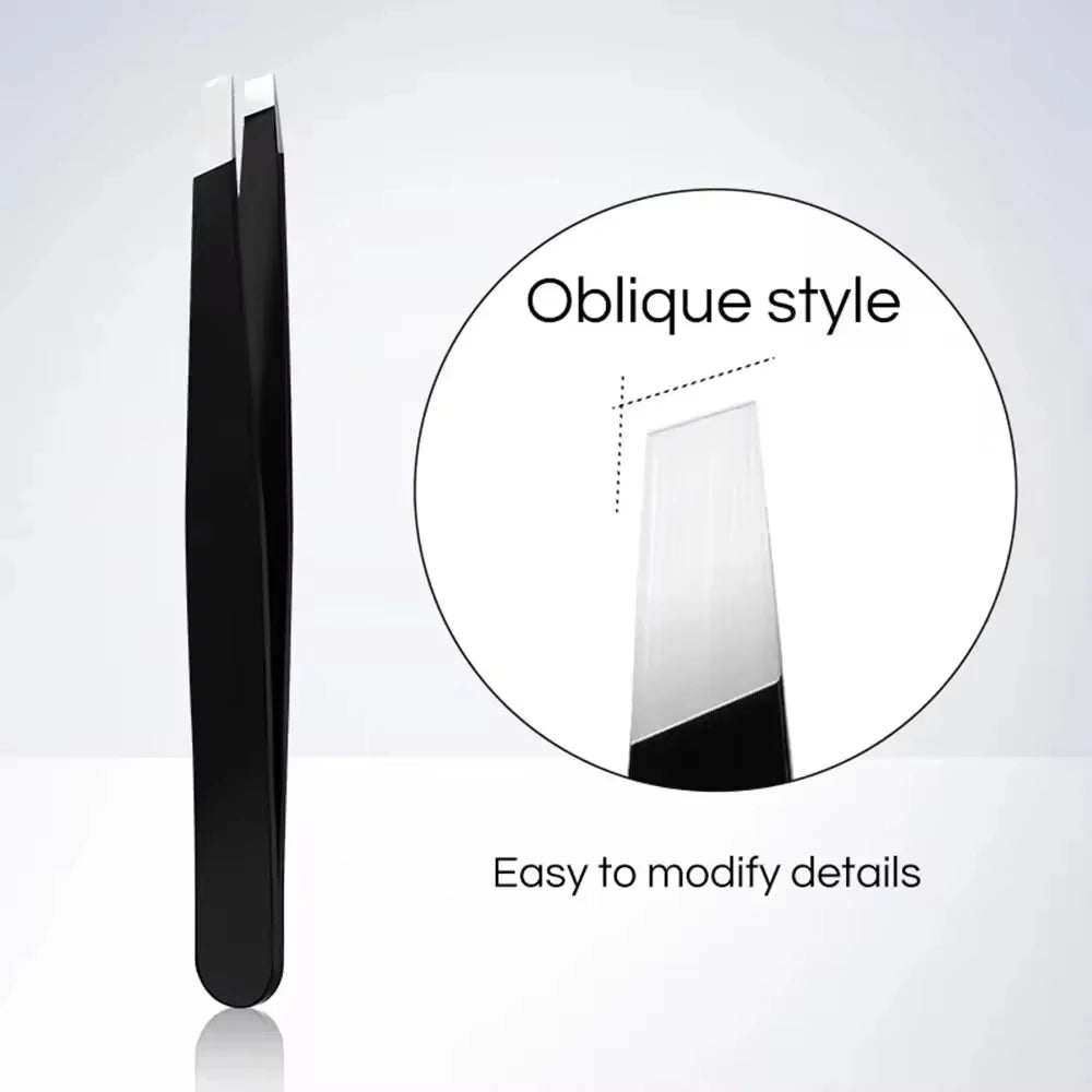 Stainless steel eyebrow tweezers for precise hair removal and shaping, durable and comfortable grip