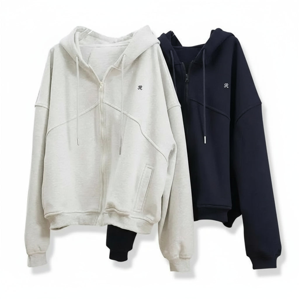 LANMREM Women's Letter Zip Hoodie – Casual, loose, long sleeve, autumn style