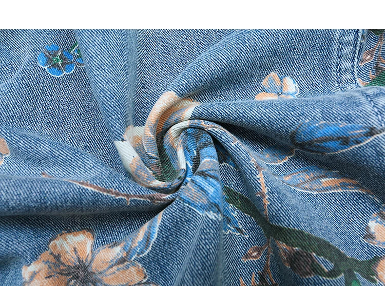 Vintage Floral Print Denim Jacket Men's Distressed Coat Streetwear Loose Fit Long Sleeve Jackets Korean Bomber Jeans Jacket