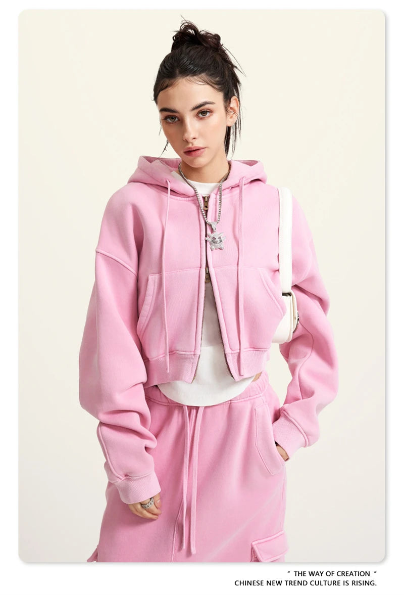 Women’s Fleece Zip Hoodie – HY0448 355gsm, thick, cropped, hooded, loose fit