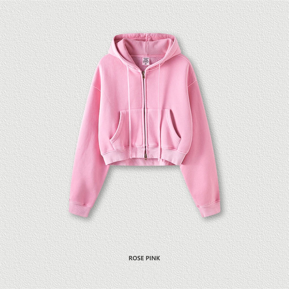 Women’s Fleece Zip Hoodie – HY0448 355gsm, thick, cropped, hooded, loose fit