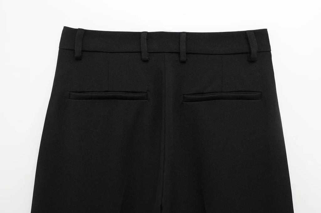 TFMLN Women’s Summer Set – Black Zipper Lapel Top & Wide-Leg Pants Two-Piece Outfit