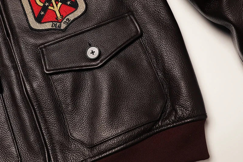 Men's quilted cowhide leather military flight jacket, winter overcoat, M212 style