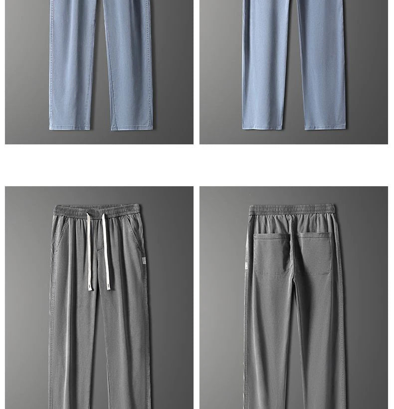 Soft Lyocell fabric men's jeans loose straight leg pants drawstring elastic waist Korean casual pants plus size M-5XL