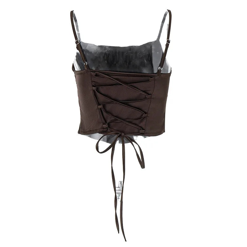 Women’s Lace-Up Crop Top – Backless Spaghetti Strap Style