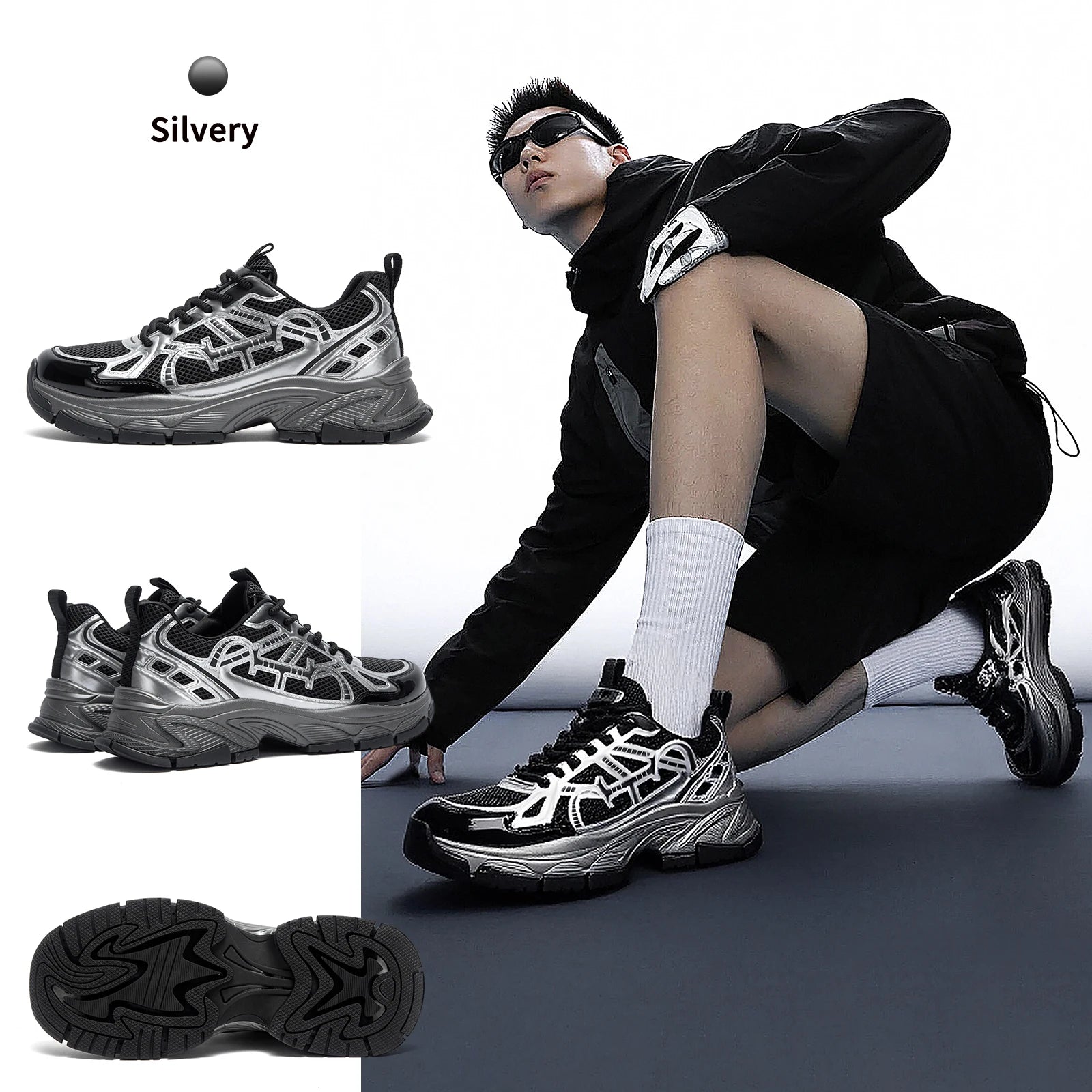 Men's Casual Shoes Summer New Silver Breathable Mesh Outdoor Vulcanized Shoes