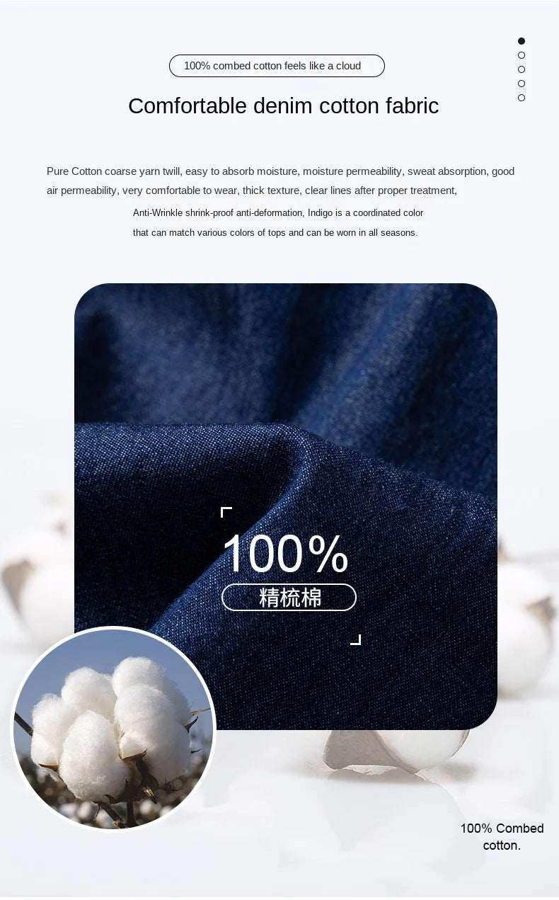 Men’s 100% Cotton Denim Shirt – Long Sleeve, Classic Fit, Pocket Design & Embroidery