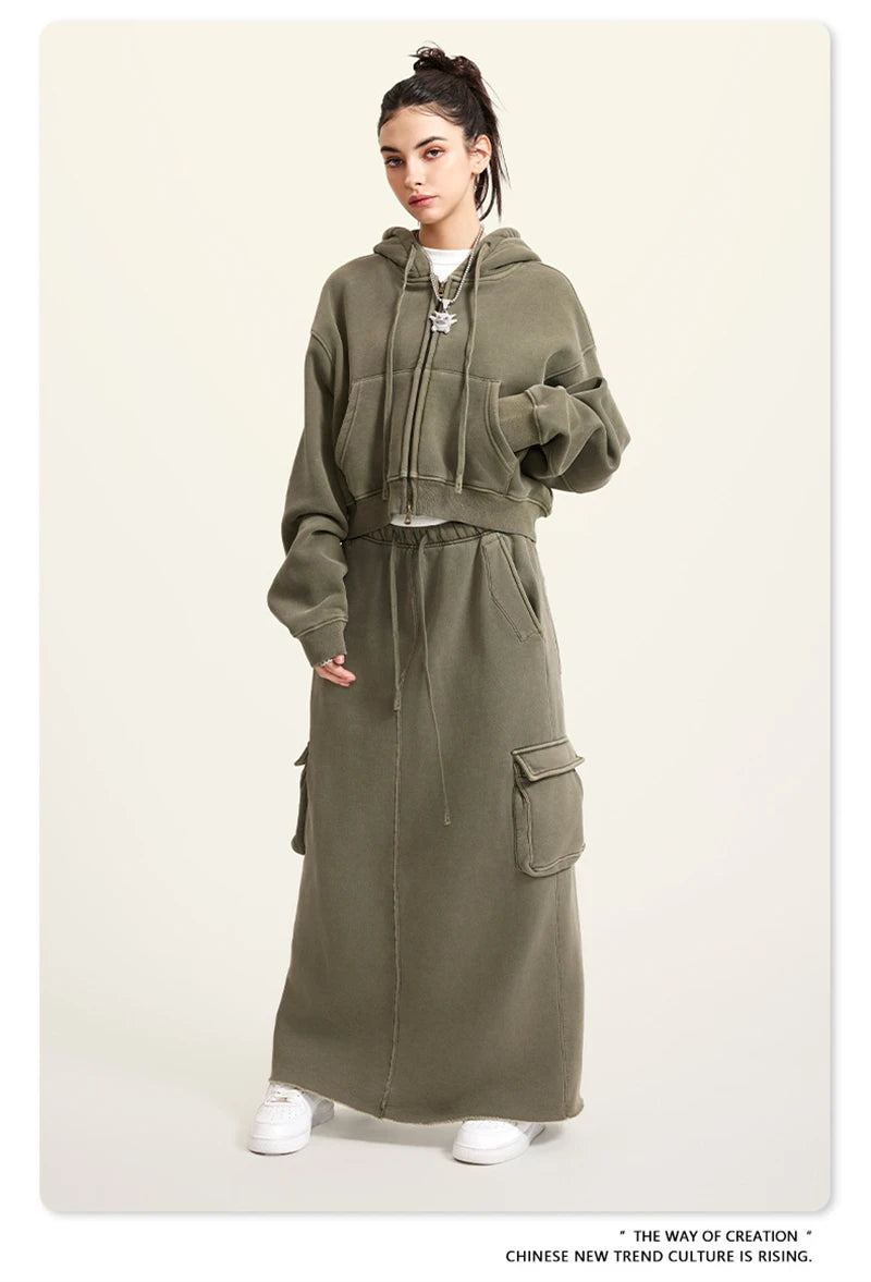 Women’s Fleece Zip Hoodie – HY0448 355gsm, thick, cropped, hooded, loose fit