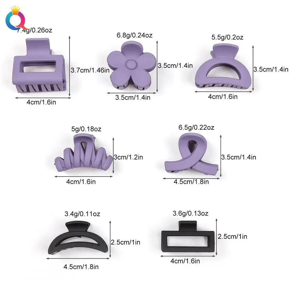 5-Piece Small Flower Hair Claw Clips – Matte Rectangle & Semicircle for Women & Girls