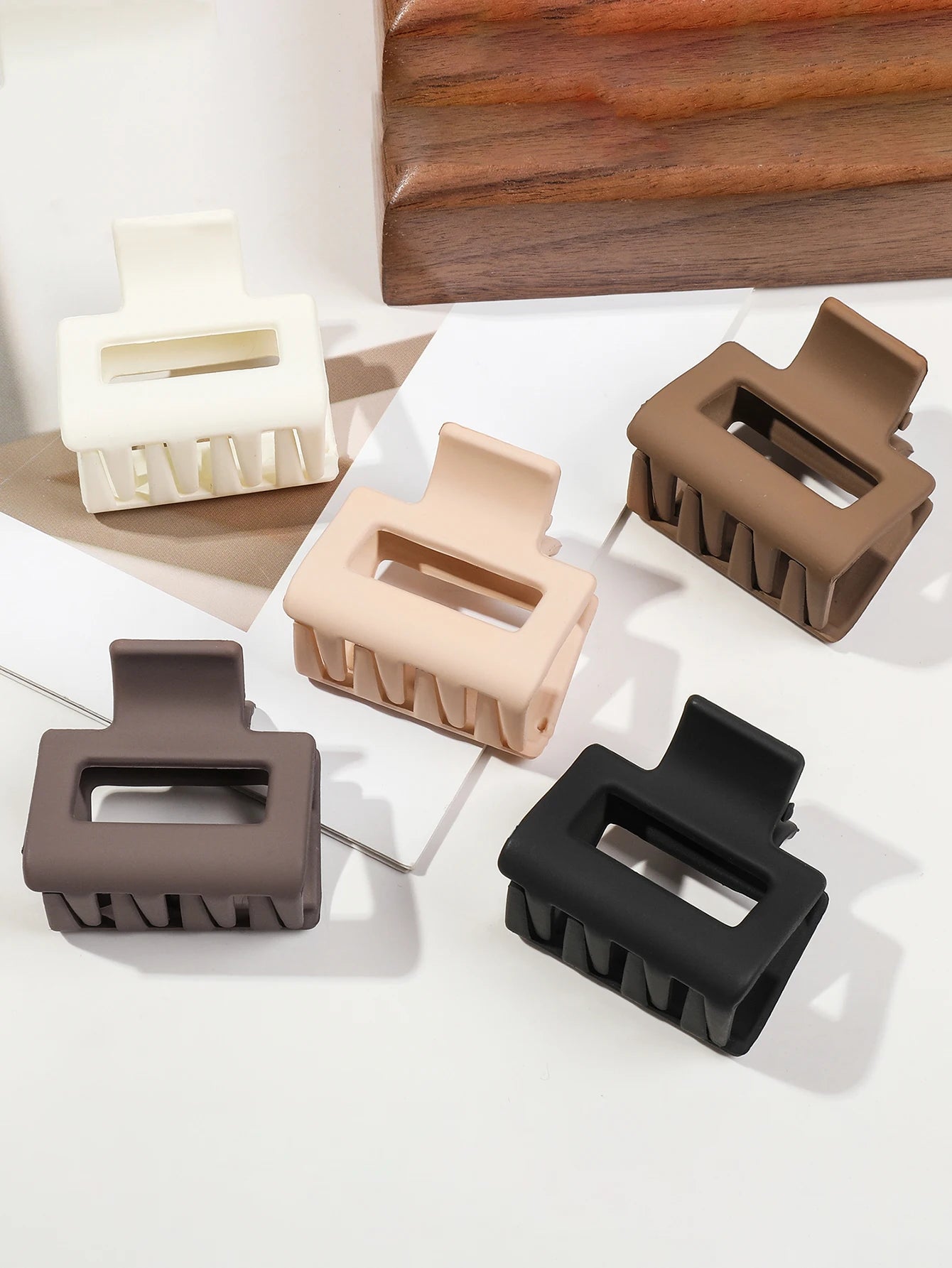 5-Piece Small Flower Hair Claw Clips – Matte Rectangle & Semicircle for Women & Girls