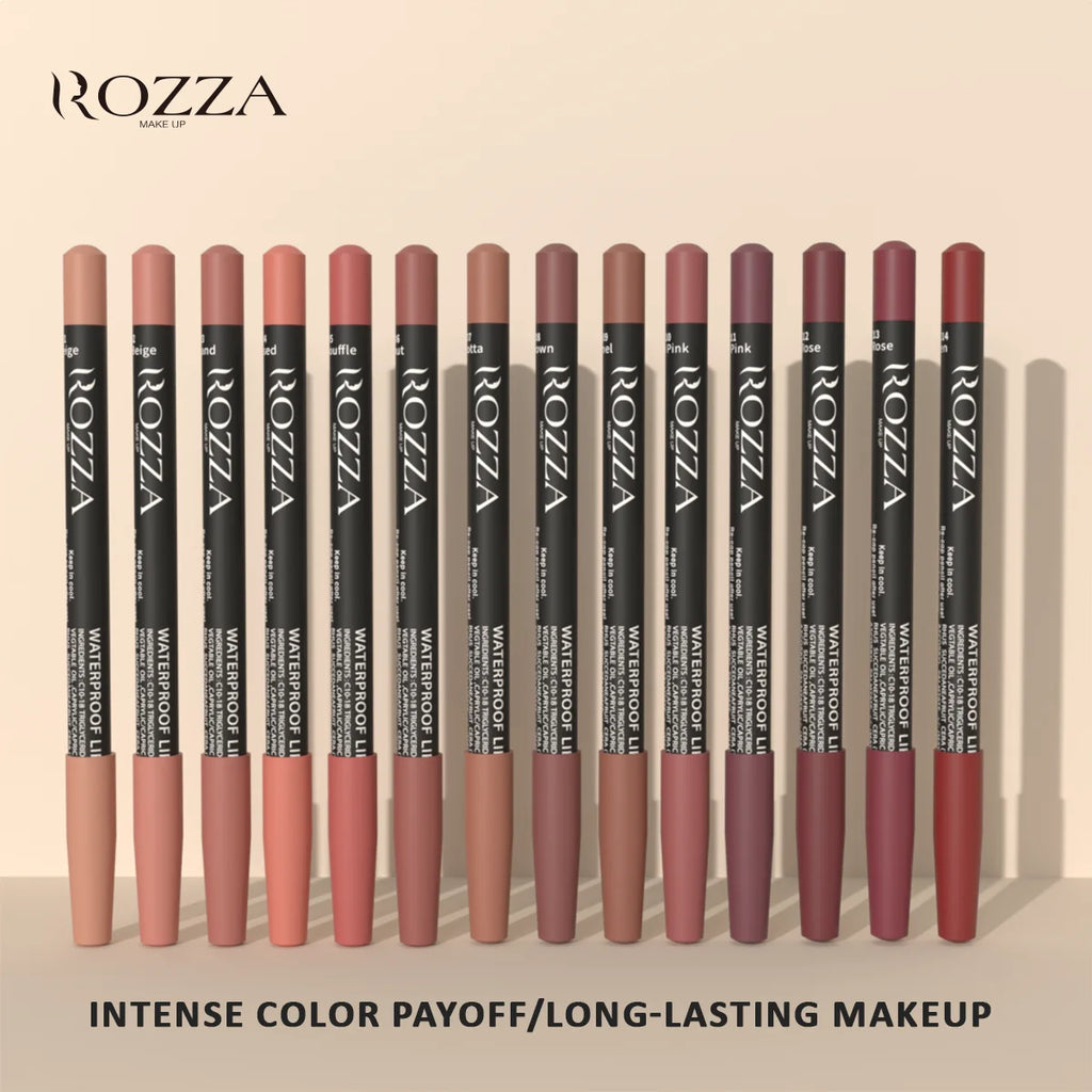 Rozza Waterproof Lip Liner Set – weightless, precise, soft, blendable matte texture