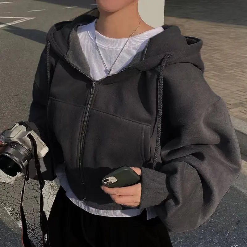 New Insfleece-lined Versatile Cropped Slims Smooths Silhouette Zip-up Warm Navy Blue