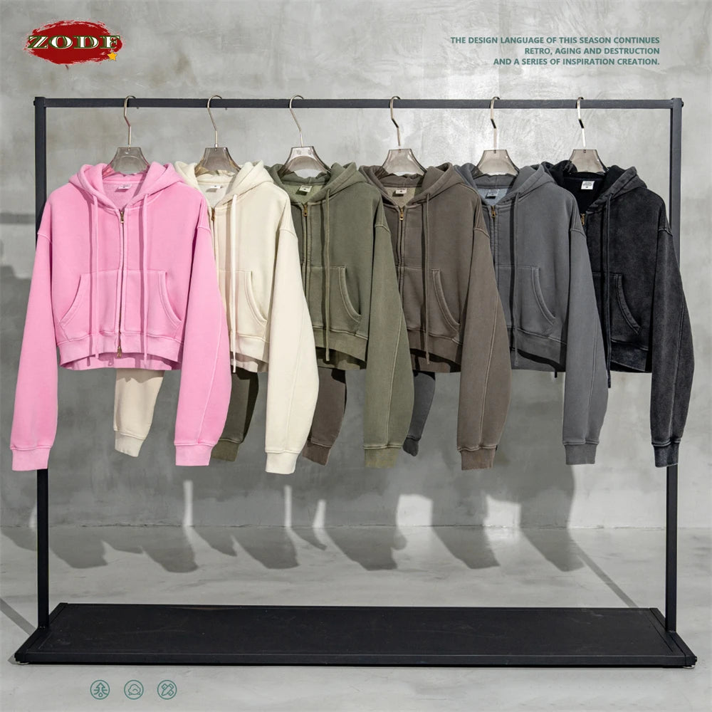 Women’s Fleece Zip Hoodie – HY0448 355gsm, thick, cropped, hooded, loose fit