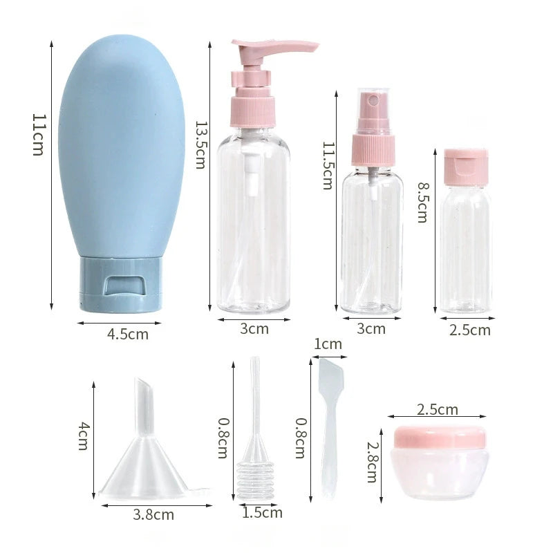 11pcs Travel Liquid Container Portable Tool Perfume Bottle Set Refillable Spray Lotion Shampoo Shower Tube Bottling