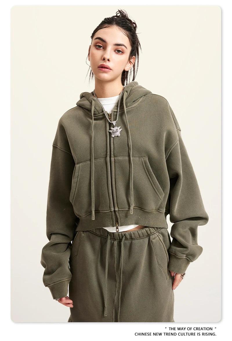 Women’s Fleece Zip Hoodie – HY0448 355gsm, thick, cropped, hooded, loose fit