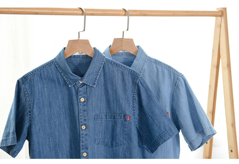 Men’s Summer Denim Shirt – Thin, Casual Half Sleeve Jacket for Camping & Everyday Wear