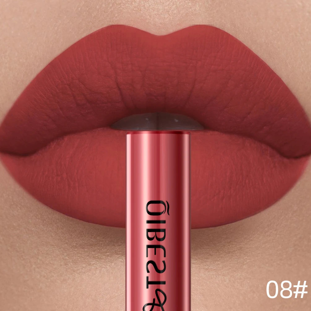 QIBEST Matte Liquid Lipstick – Waterproof, Long-Lasting Velvet Lip Gloss, Nude & Red