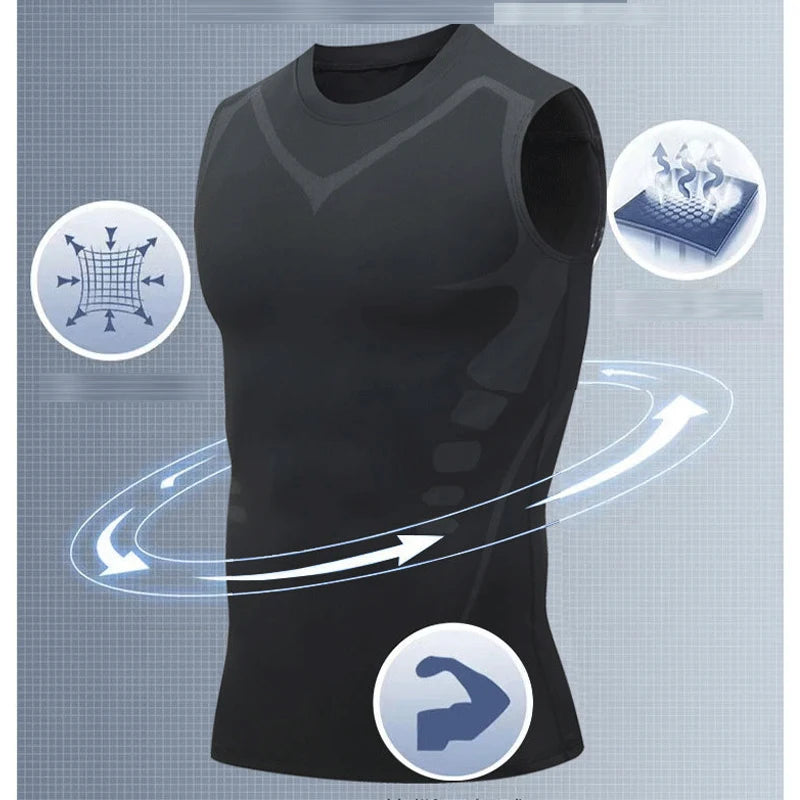 Men’s Sci-Fi Print Black Sports Vest – Quick-Dry, Elastic Round Neck