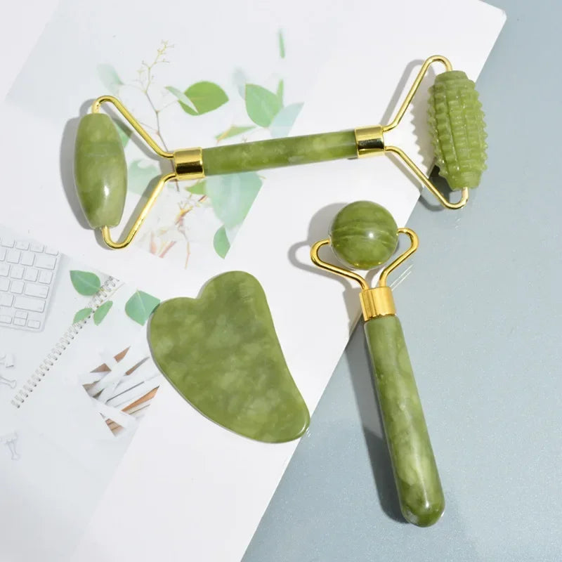 Natural Jade Roller and Gua Sha for Face and Body Massage, Eye Care, and Skin Lifting