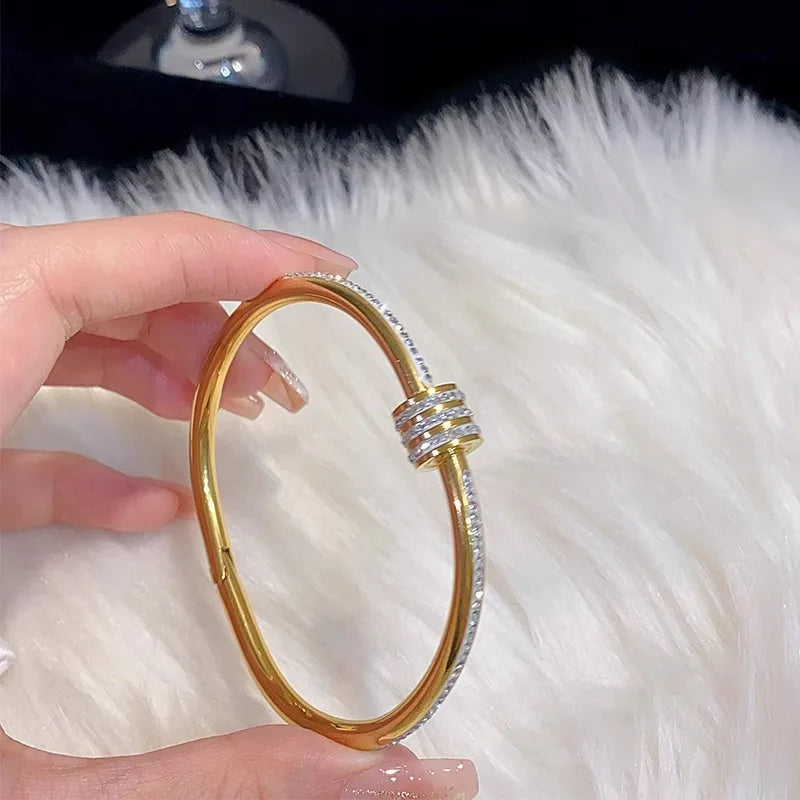 8-piece stainless steel rhinestone bracelet set — elegant for everyday and holiday