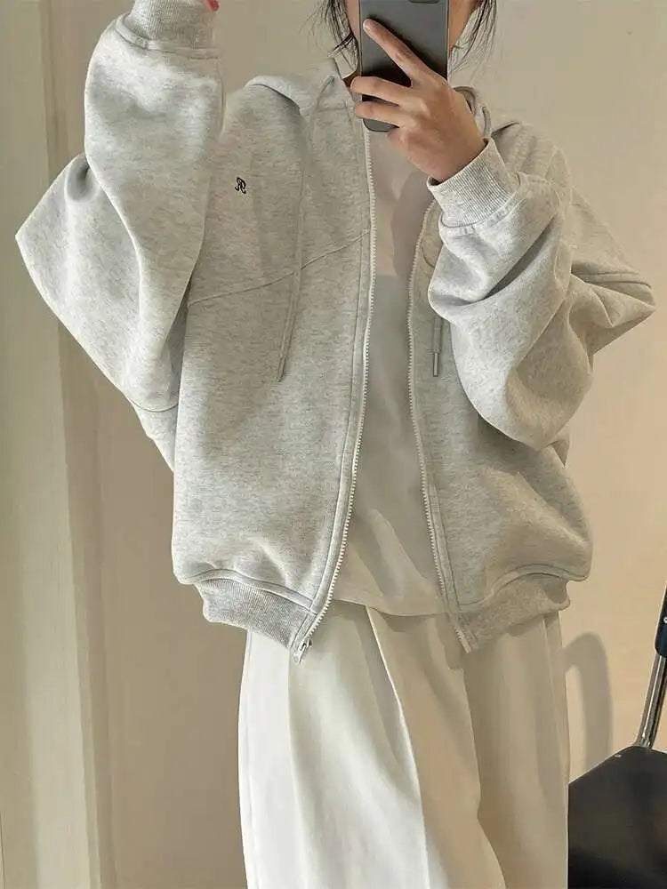 LANMREM Women's Letter Zip Hoodie – Casual, loose, long sleeve, autumn style