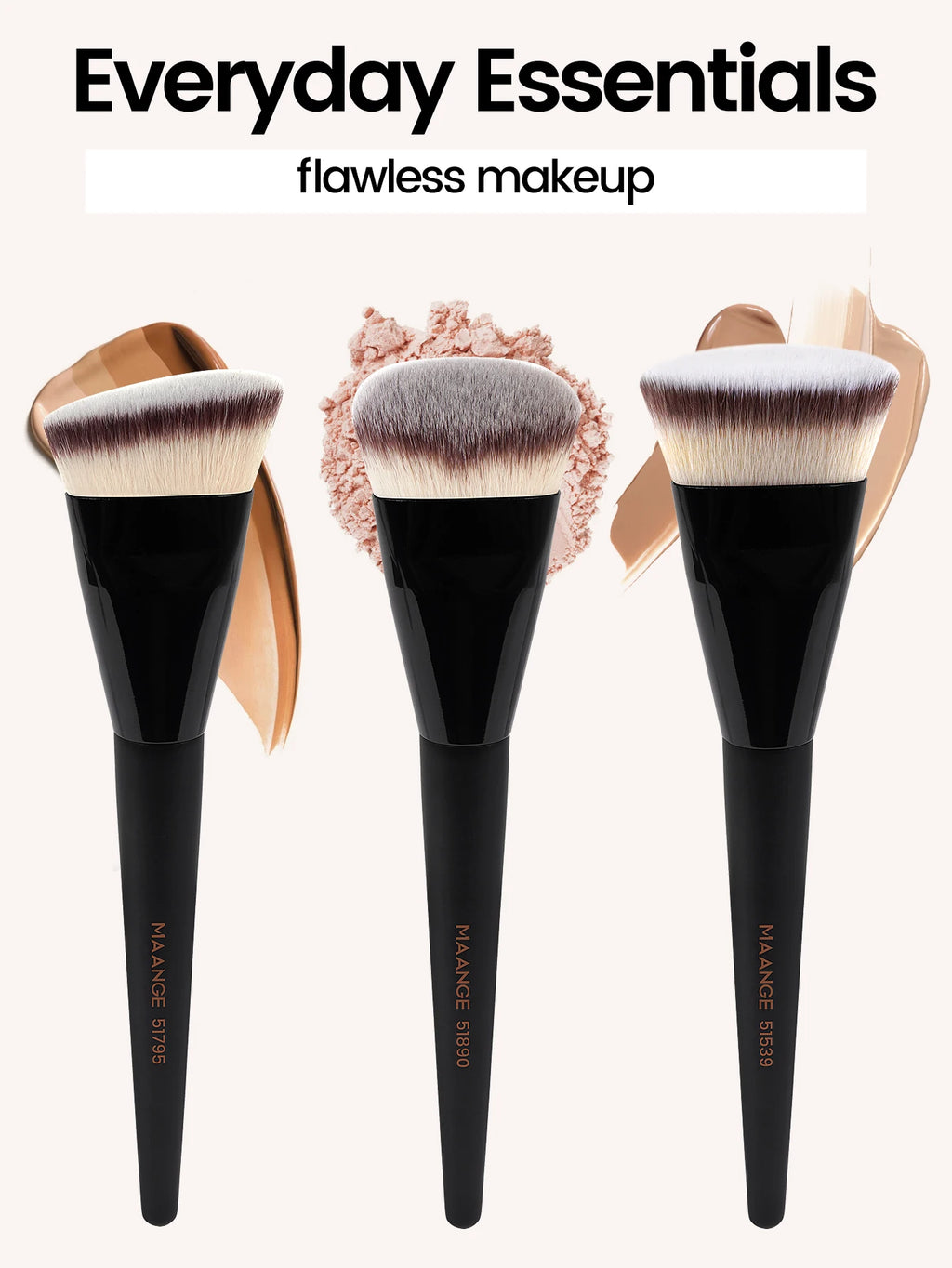 3-Piece Makeup Brush Set – Angled, Round & Flat Brushes with Soft Bristles and Case