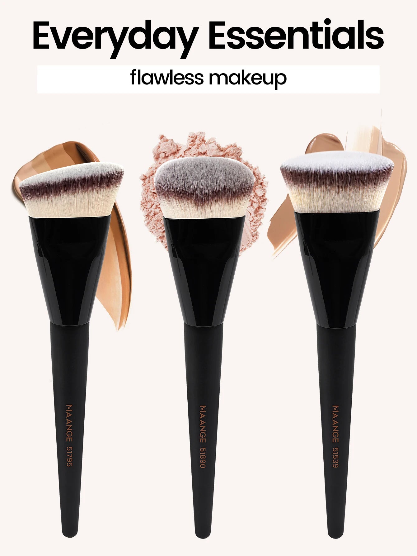 3-Piece Makeup Brush Set – Angled, Round & Flat Brushes with Soft Bristles and Case