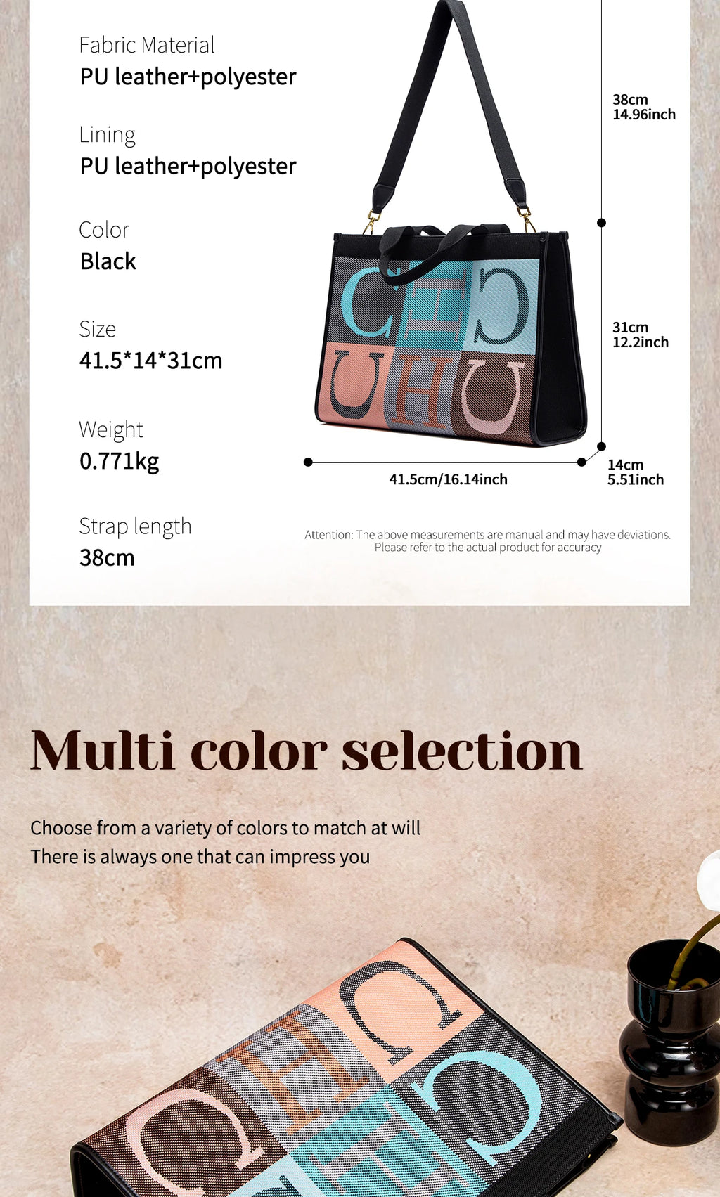 Women's Tote Bag New Letter Eco friendly Large Capacity Handbag Mommy Shopping Bag 42 * 12 * 31cm