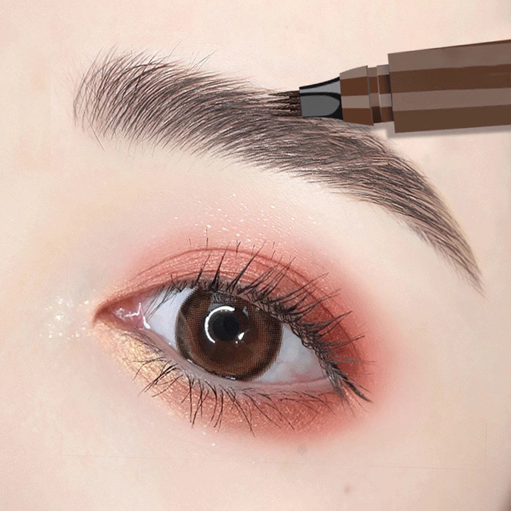 Four-pronged, long-lasting, water-resistant eyebrow pencil