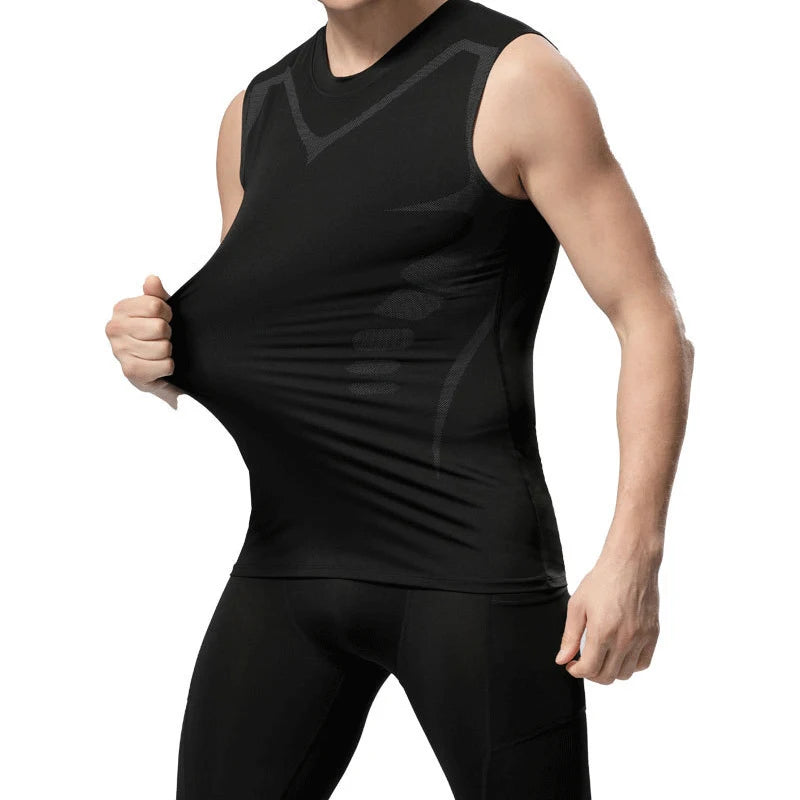 Men’s Sci-Fi Print Black Sports Vest – Quick-Dry, Elastic Round Neck