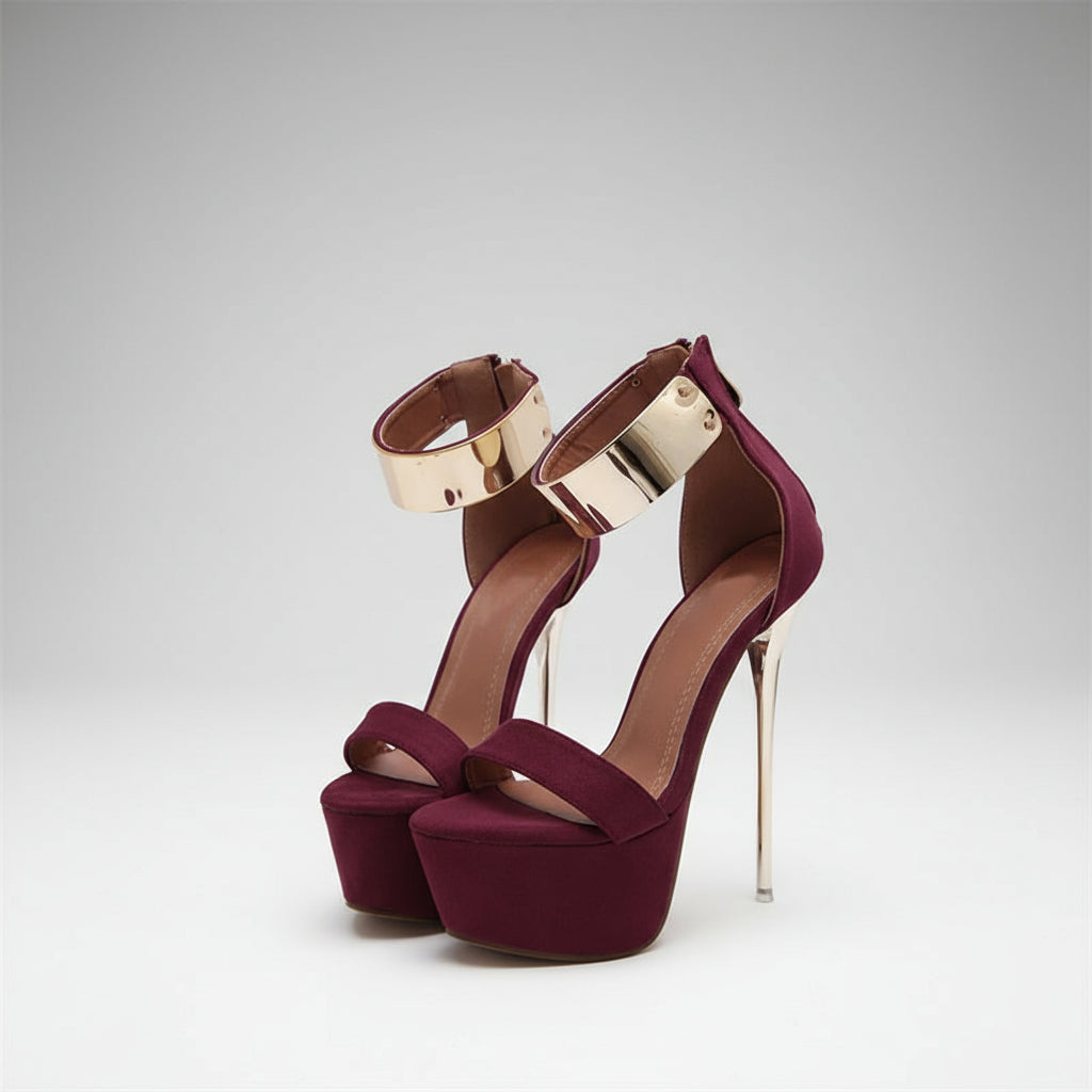 Liyke Women's 16cm Platform Heels – Metal Ankle Strap Party Sandals