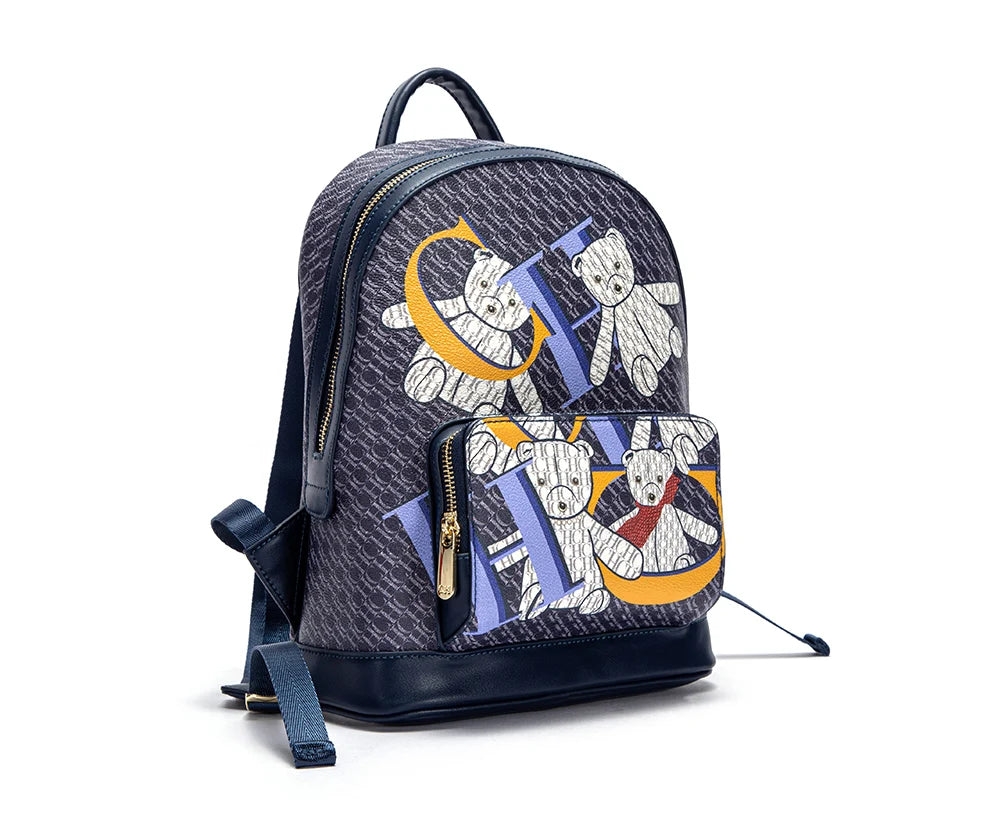 Alphabet Women's Backpack Large Capacity Design Luxury Brand Fashion Little Bear Cartoon Pattern