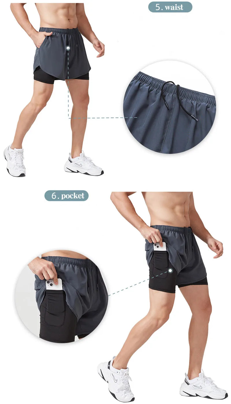 Men’s Quick-Dry Running Shorts – Black Double-Layer Sport & Training Pants