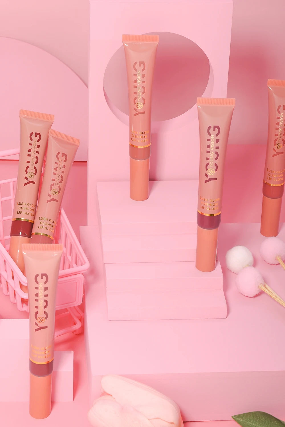 YOUNG VISION 6-Color Liquid Lip Gloss – Brightening, Moisturizing with Plush Brush