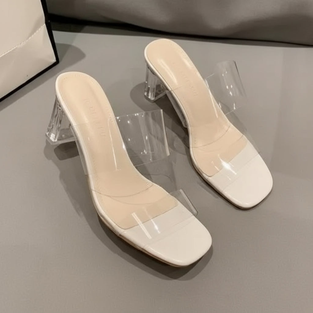 Summer Women's Clear PVC Heeled Sandals – Open Toe Transparent Jelly Slippers