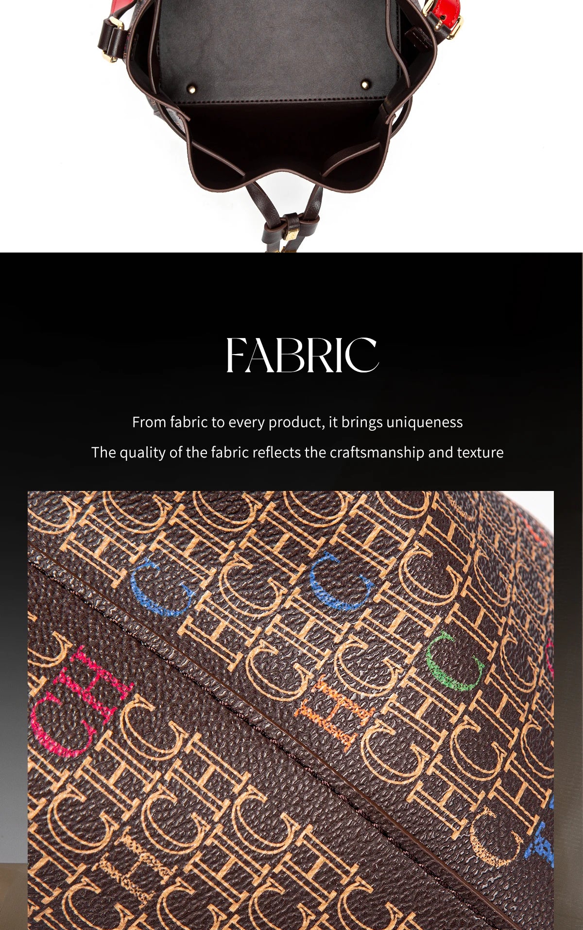 Women's Handbag New Drawstring Bucket Bag Coffee Color Letter Printed Wallet