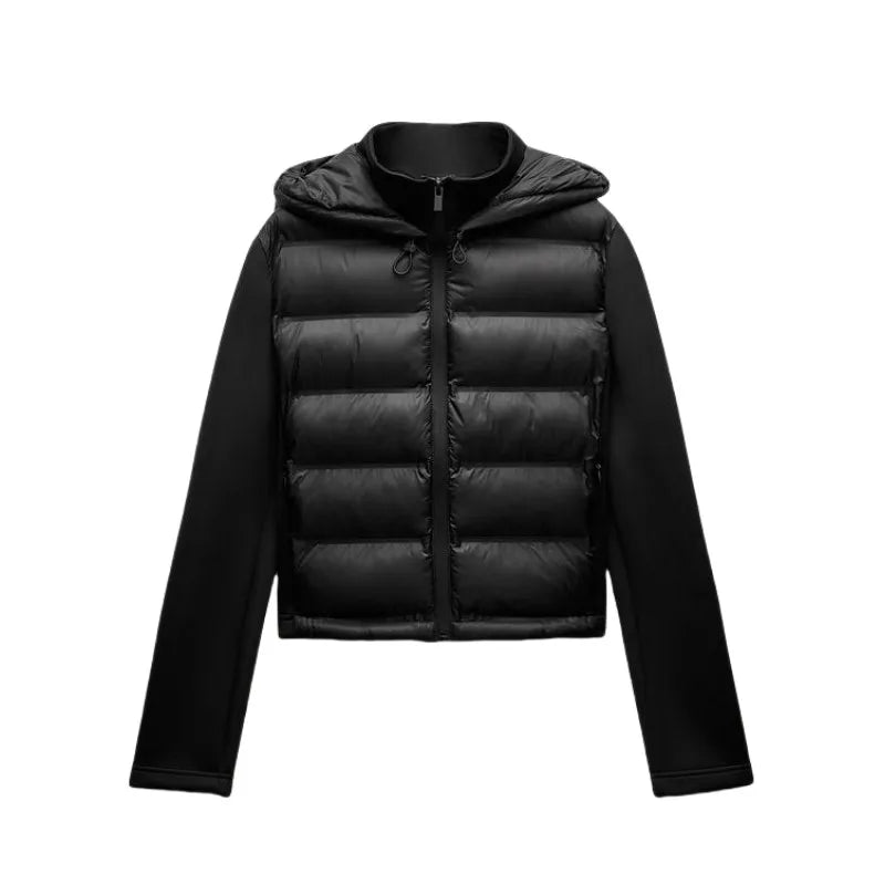 Women's Lightweight Warm Down Jacket – Long Sleeve Hooded Sports Coat with Zipper