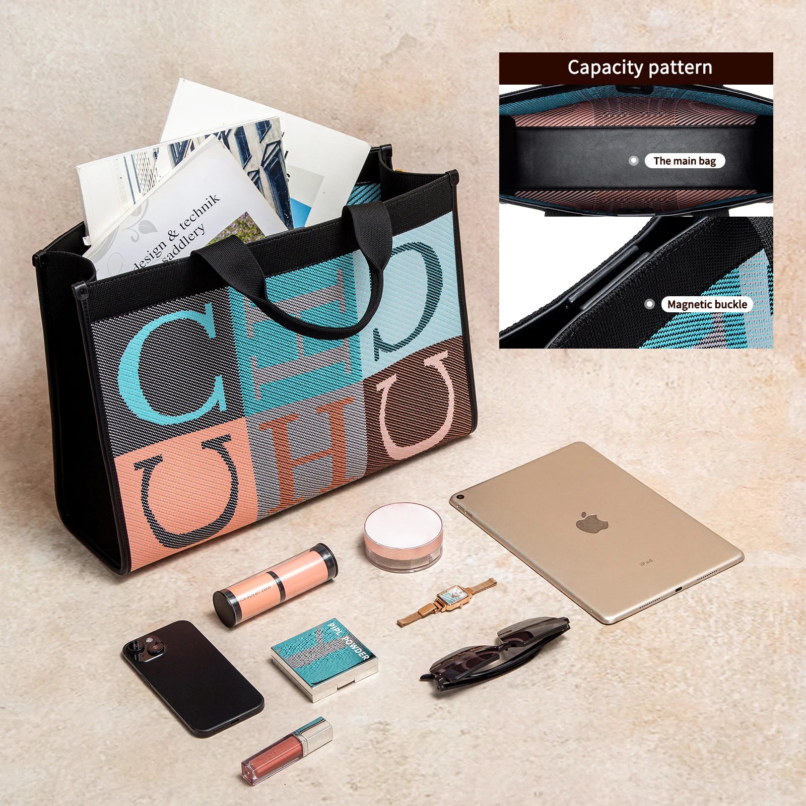 Women's Tote Bag New Letter Eco friendly Large Capacity Handbag Mommy Shopping Bag 42 * 12 * 31cm